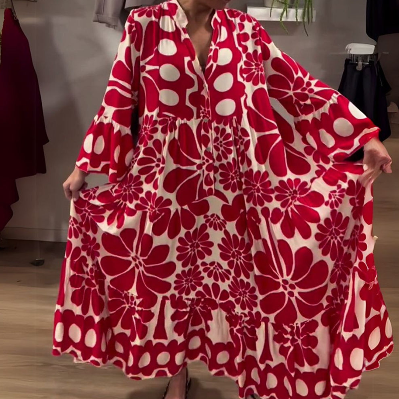 Locker sitzendes, knöchellanges Kleid mit Blumendruck für Damen