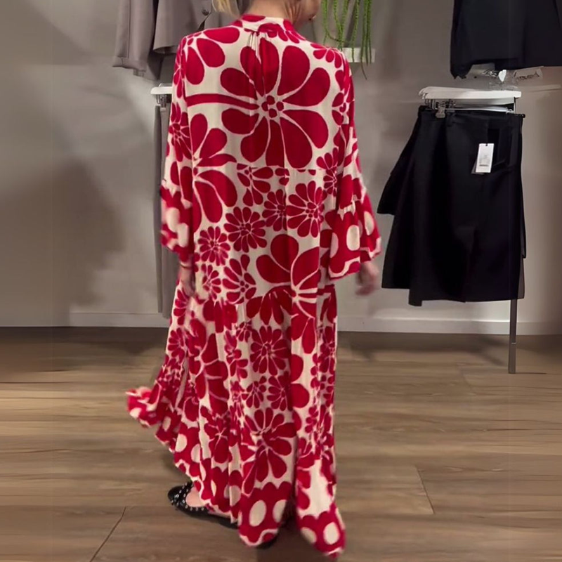 Locker sitzendes, knöchellanges Kleid mit Blumendruck für Damen