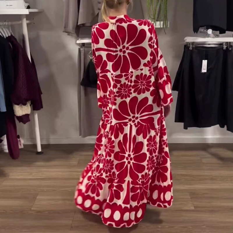 Locker sitzendes, knöchellanges Kleid mit Blumendruck für Damen