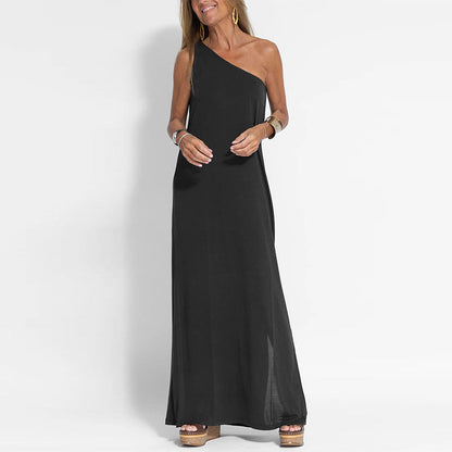 Elegantes One-Shoulder-Slit-Knöchellanges Kleid