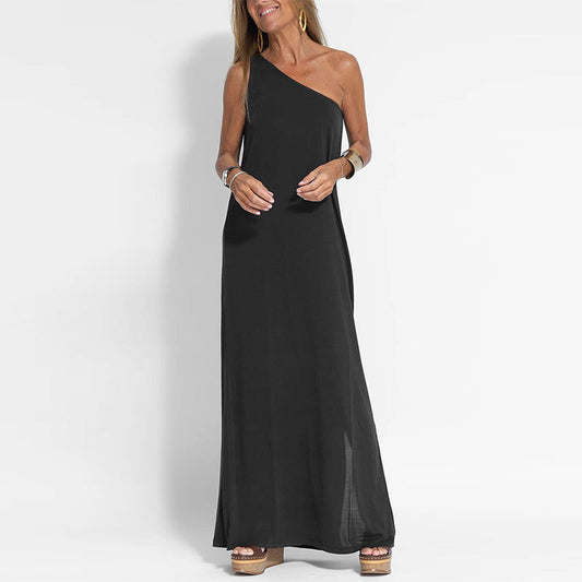 Elegantes One-Shoulder-Slit-Knöchellanges Kleid