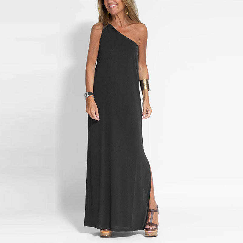 Elegantes One-Shoulder-Slit-Knöchellanges Kleid
