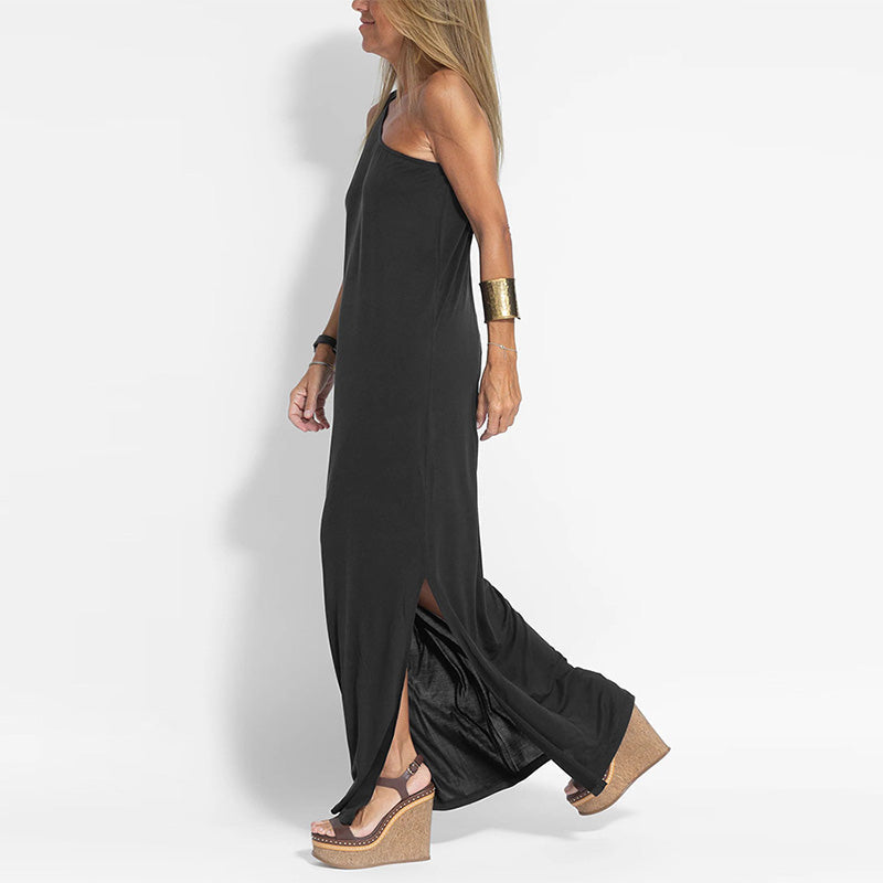Elegantes One-Shoulder-Slit-Knöchellanges Kleid