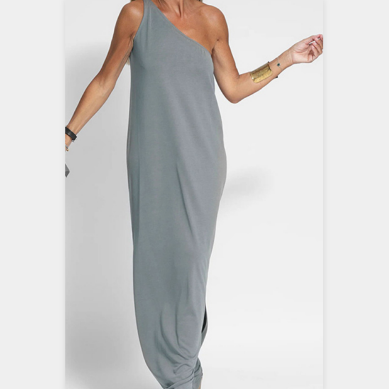 Elegantes One-Shoulder-Slit-Knöchellanges Kleid