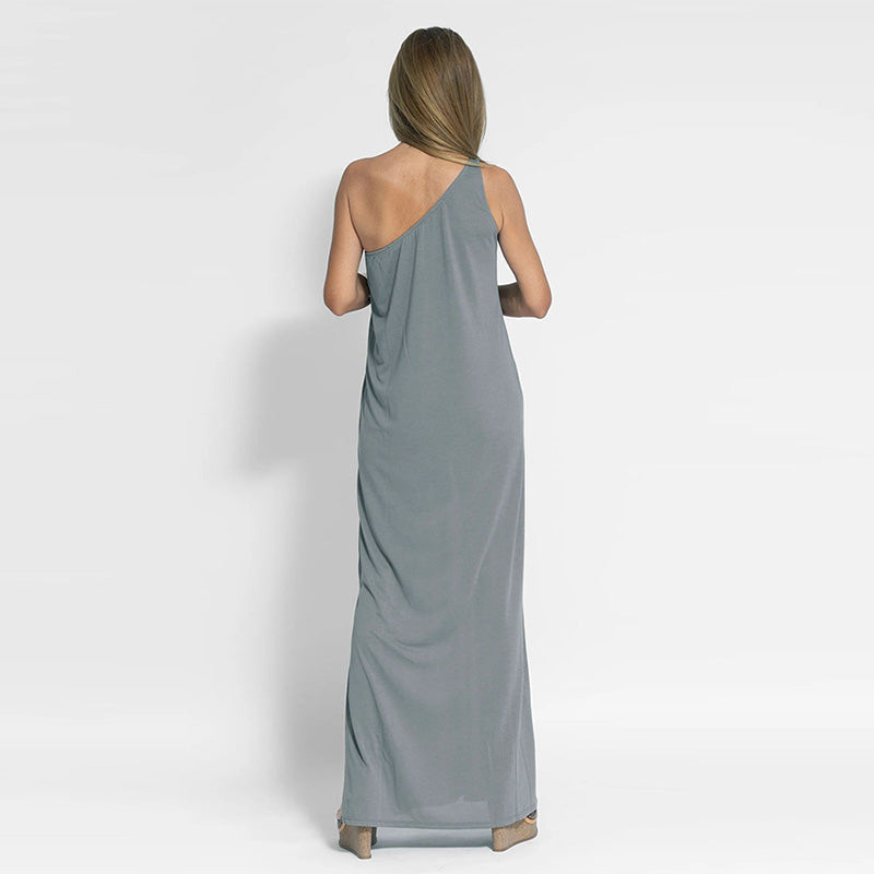 Elegantes One-Shoulder-Slit-Knöchellanges Kleid