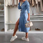 Langärmeliges Denim-Kleid mit Knopfleiste für Frauen