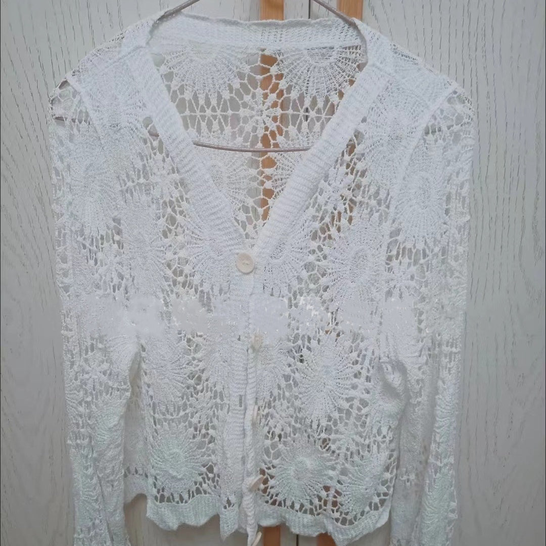 🌸Sommer-Schnäppchen 50% RABATT🌸Langärmliges Spitzentop mit V-Ausschnitt für Damen
