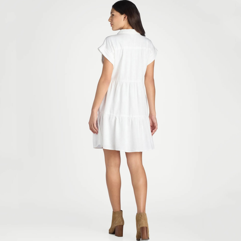 Damenkleid mit Revers und kurzen Ärmeln, plissiert, Button-Down