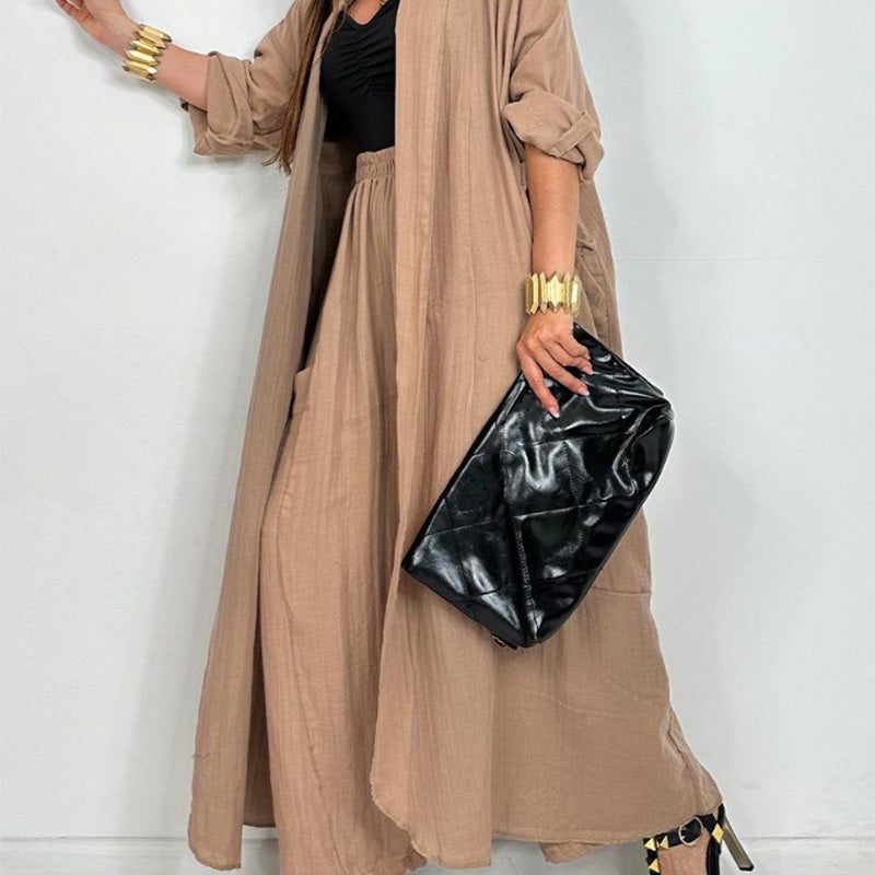 Damen Casual Strickjacke Weites Bein Hosen 2 Stück Set