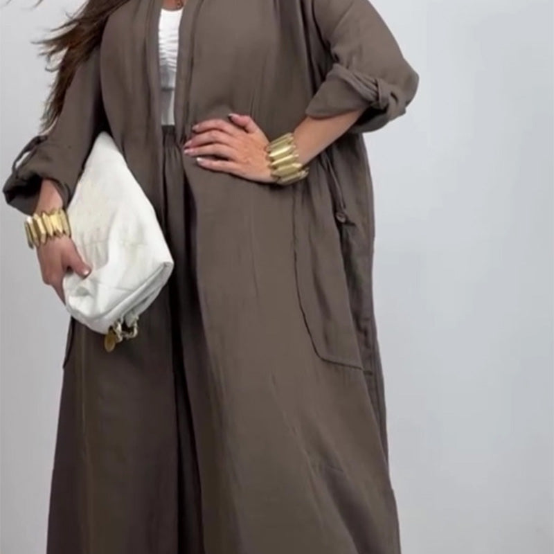 Damen Casual Strickjacke Weites Bein Hosen 2 Stück Set