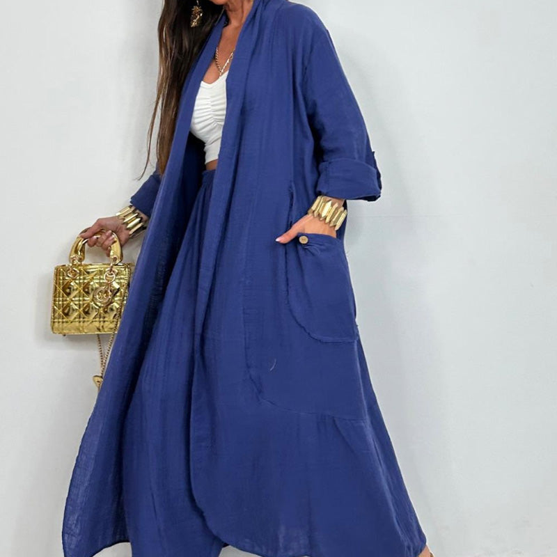 Damen Casual Strickjacke Weites Bein Hosen 2 Stück Set
