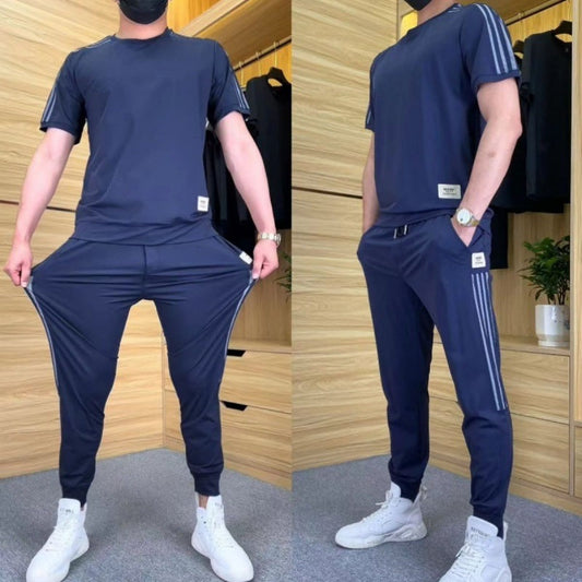 Herren High Stretch Kurzarm-Top & Jogginghose 2er-Set