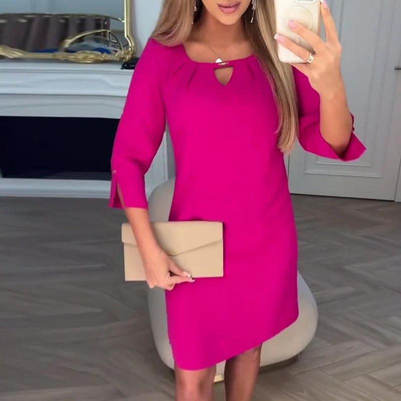 Einfarbiges, knielanges Damenkleid
