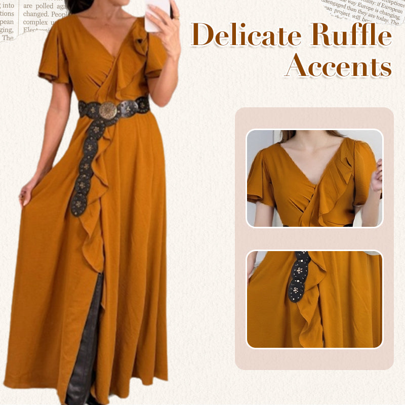 Asymmetrisches Kleid mit V-Ausschnitt und Rüschen für Damen
