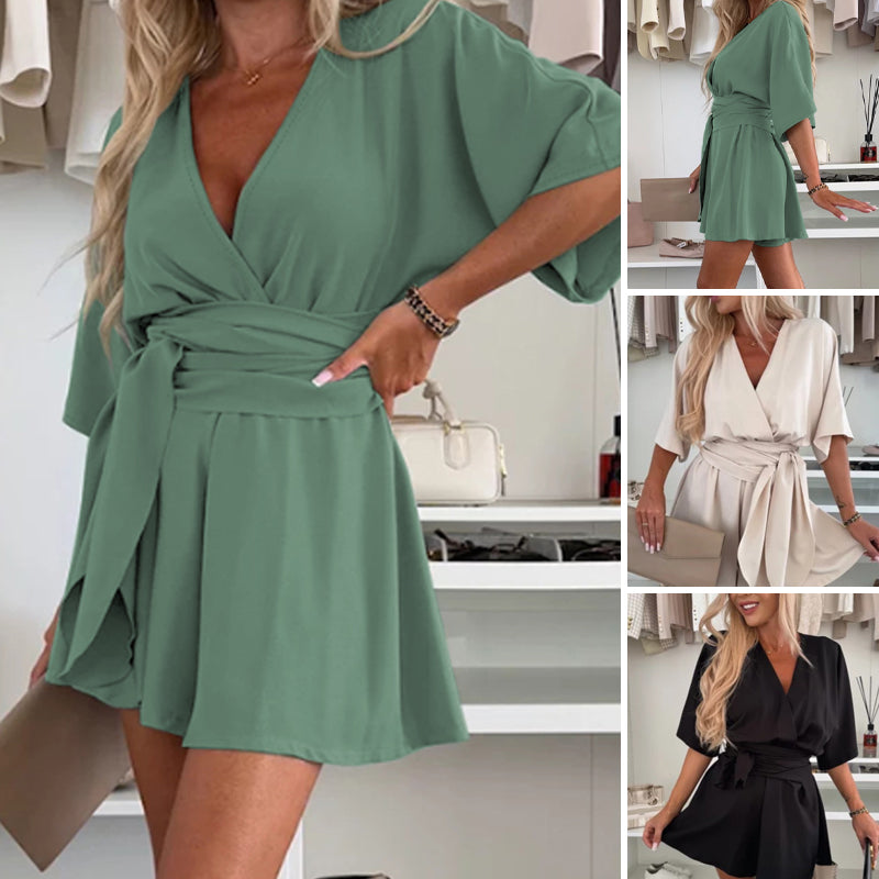 Damen eleganter Kurzarm-Shorts-Jumpsuit