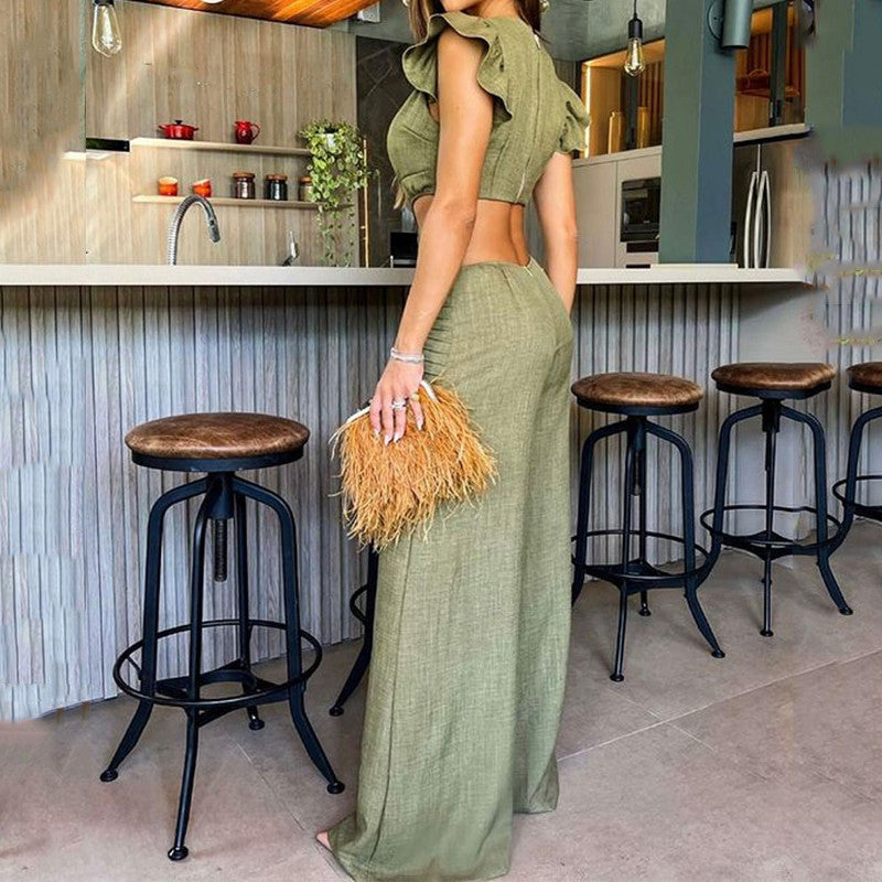 Eleganter, einfarbiger Jumpsuit mit Rüschen für Damen
