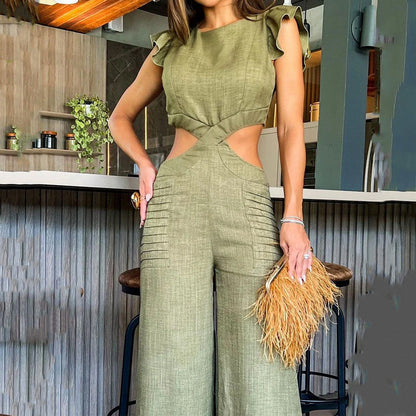 Eleganter, einfarbiger Jumpsuit mit Rüschen für Damen