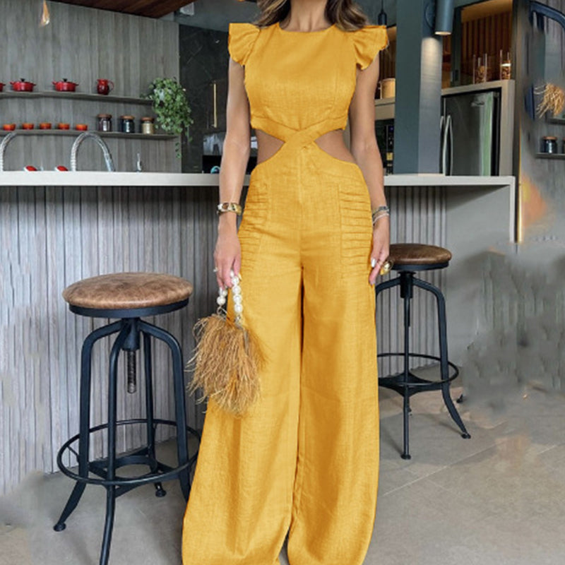 Eleganter, einfarbiger Jumpsuit mit Rüschen für Damen