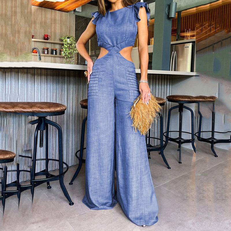 Eleganter, einfarbiger Jumpsuit mit Rüschen für Damen
