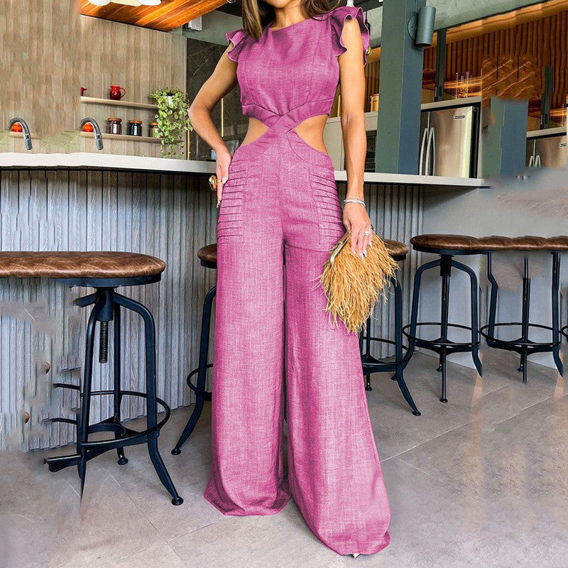 Eleganter, einfarbiger Jumpsuit mit Rüschen für Damen