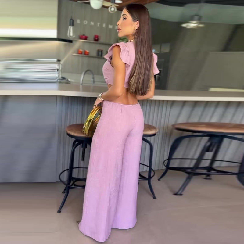 Eleganter, einfarbiger Jumpsuit mit Rüschen für Damen