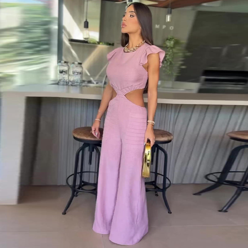 Eleganter, einfarbiger Jumpsuit mit Rüschen für Damen