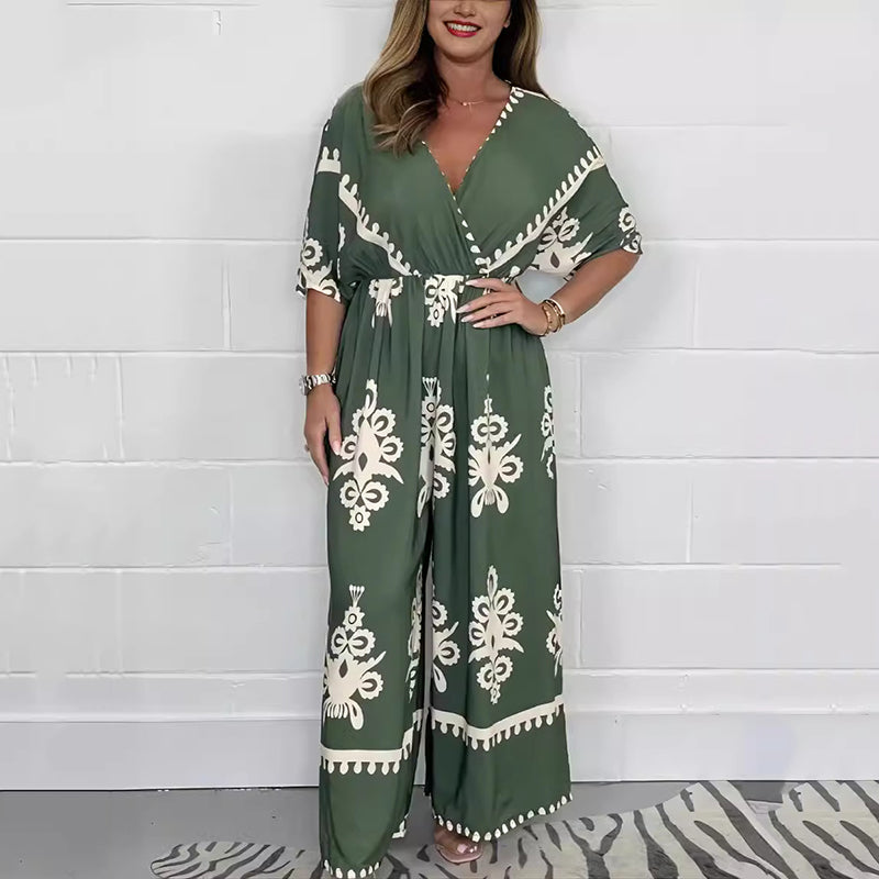 Jumpsuit mit V-Ausschnitt und weitem Bein für Damen