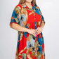 Lockeres, bedrucktes Button-Down-Langkleid für Damen mit Revers