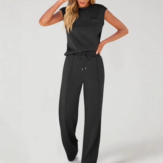 😍Lässiges Damen-Set aus ärmellosem Top und Hose mit Kordelzug, 2-teilig