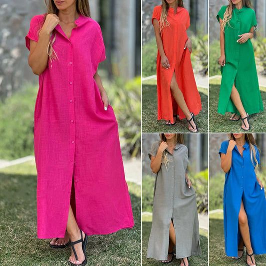 ❤️Lässiges Hemdblusenkleid mit Knopfleiste und Seitenschlitz für Damen