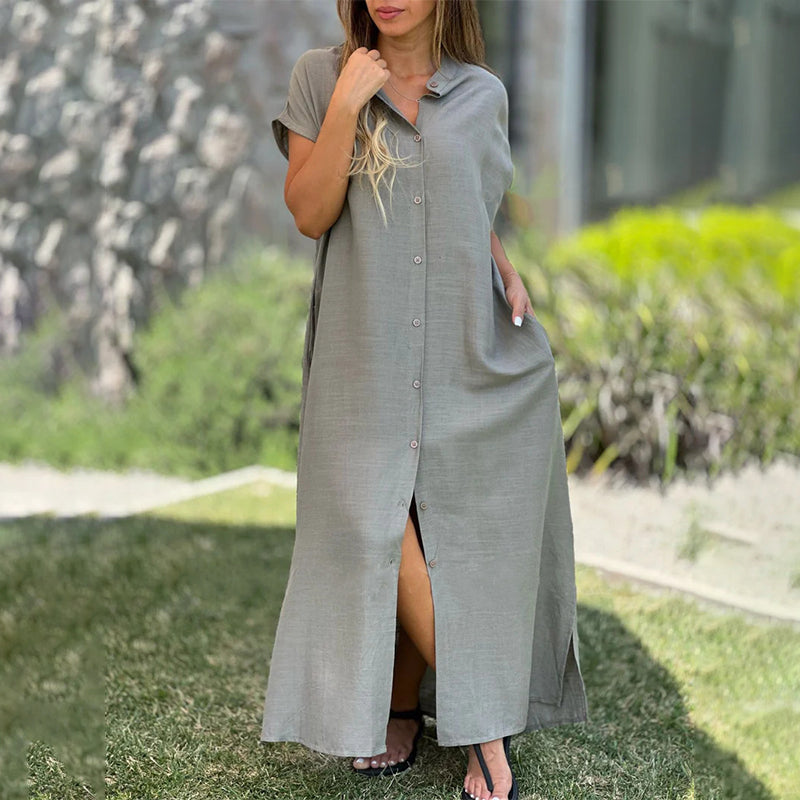 ❤️Lässiges Hemdblusenkleid mit Knopfleiste und Seitenschlitz für Damen