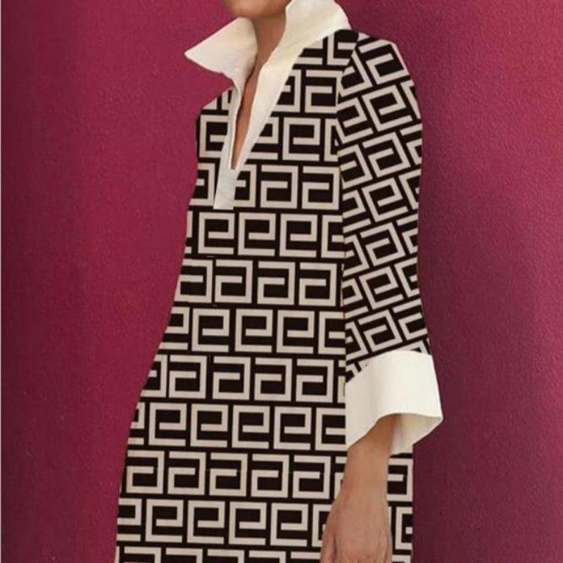 Elegante, lockere Patchwork-Kleider mit V-Ausschnitt für Damen