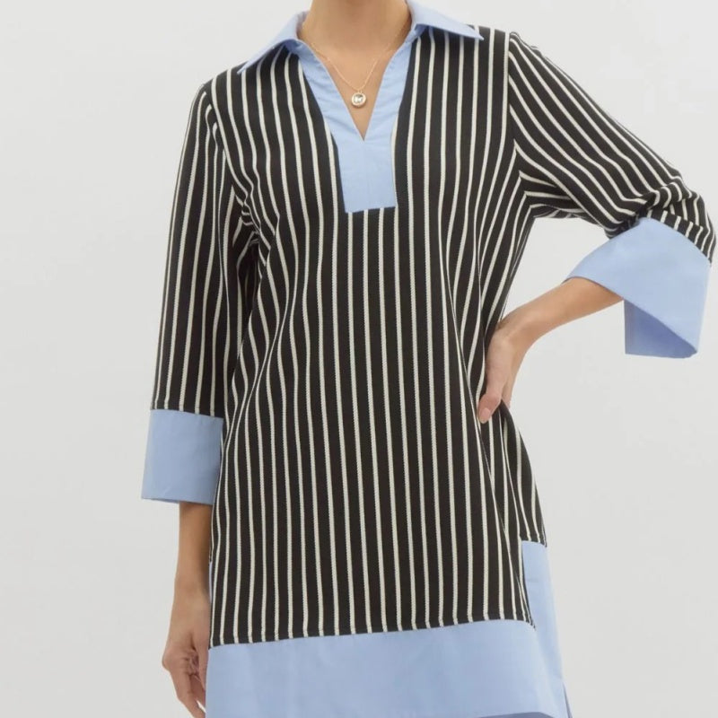 Elegante, lockere Patchwork-Kleider mit V-Ausschnitt für Damen