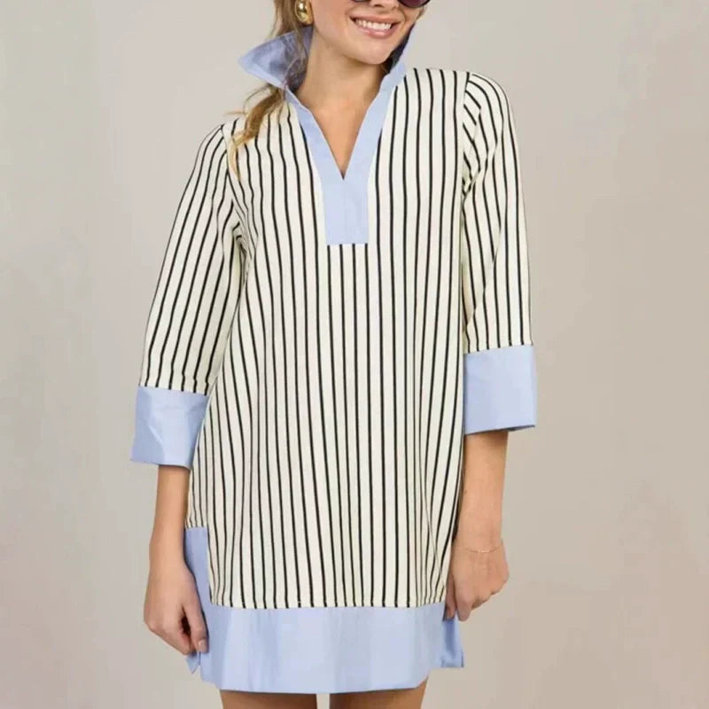 Elegante, lockere Patchwork-Kleider mit V-Ausschnitt für Damen