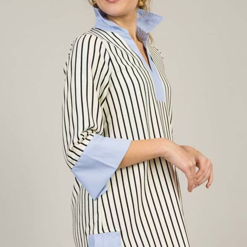 Elegante, lockere Patchwork-Kleider mit V-Ausschnitt für Damen