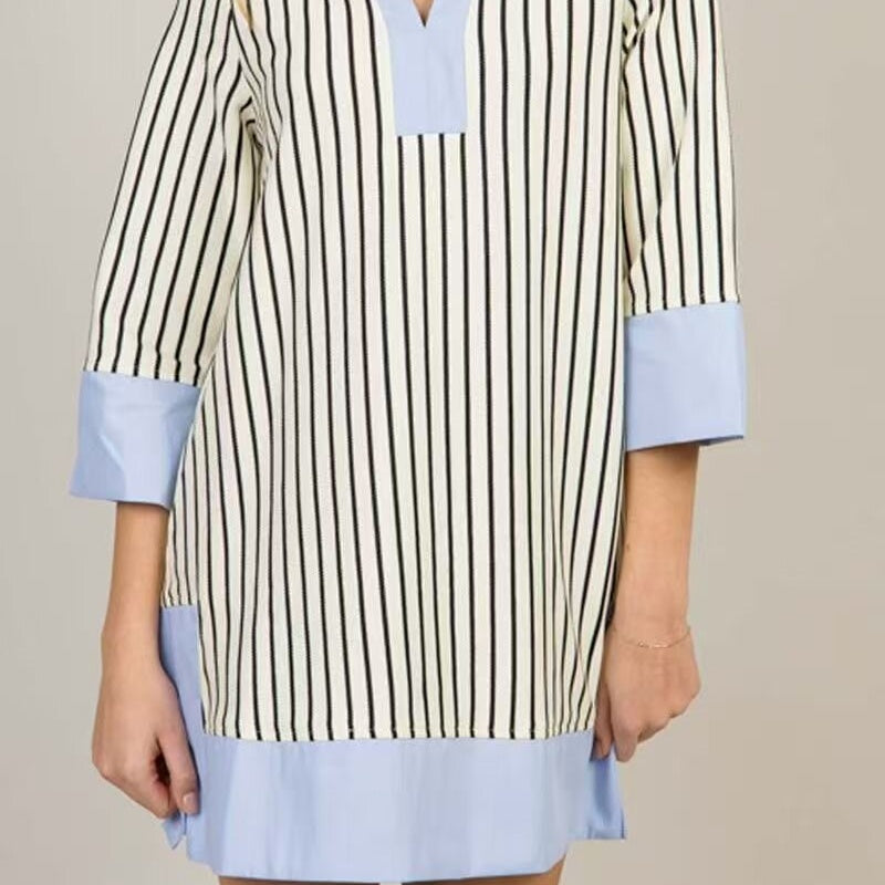 Elegante, lockere Patchwork-Kleider mit V-Ausschnitt für Damen