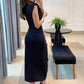Ärmelloses Wickelkleid mit V-Ausschnitt, gerüschtem Schlitz und langem Kleid für Damen