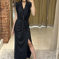 Ärmelloses Wickelkleid mit V-Ausschnitt, gerüschtem Schlitz und langem Kleid für Damen