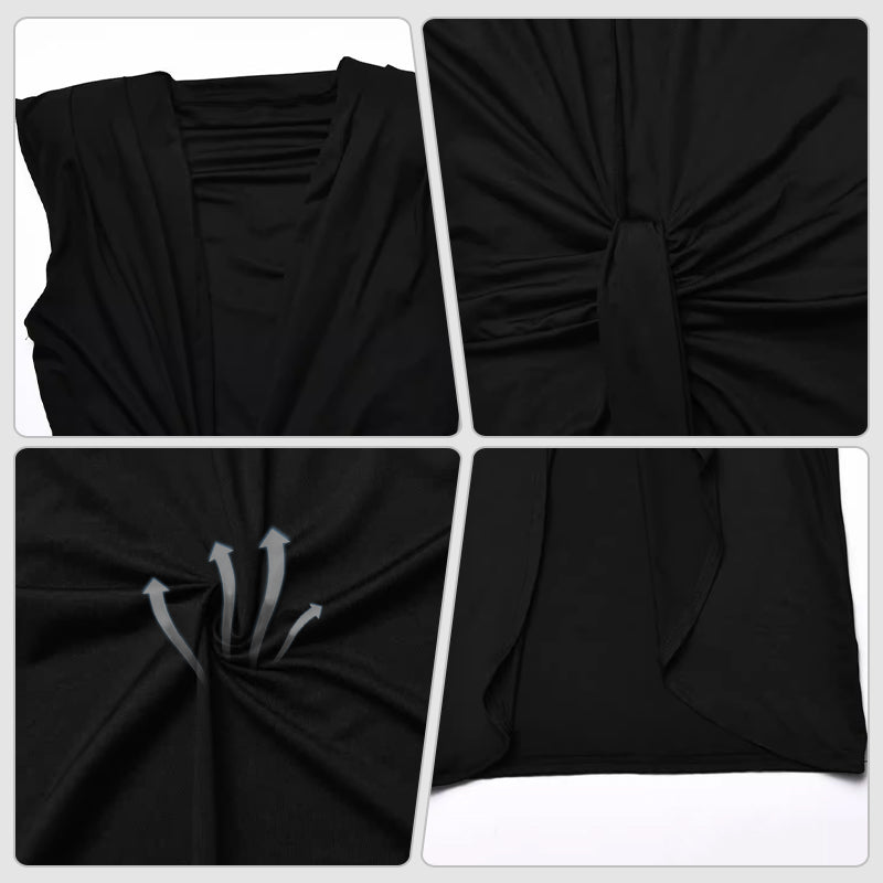 Ärmelloses Wickelkleid mit V-Ausschnitt, gerüschtem Schlitz und langem Kleid für Damen