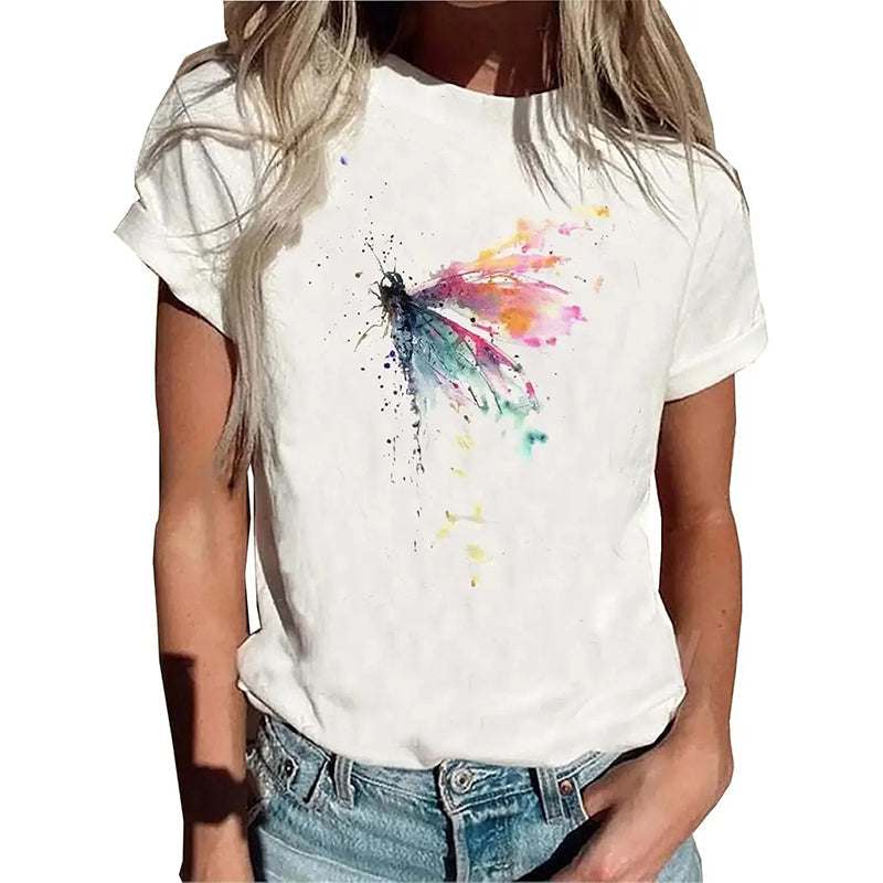 Bedrucktes Kurzarm-T-Shirt mit Rundhalsausschnitt für Damen