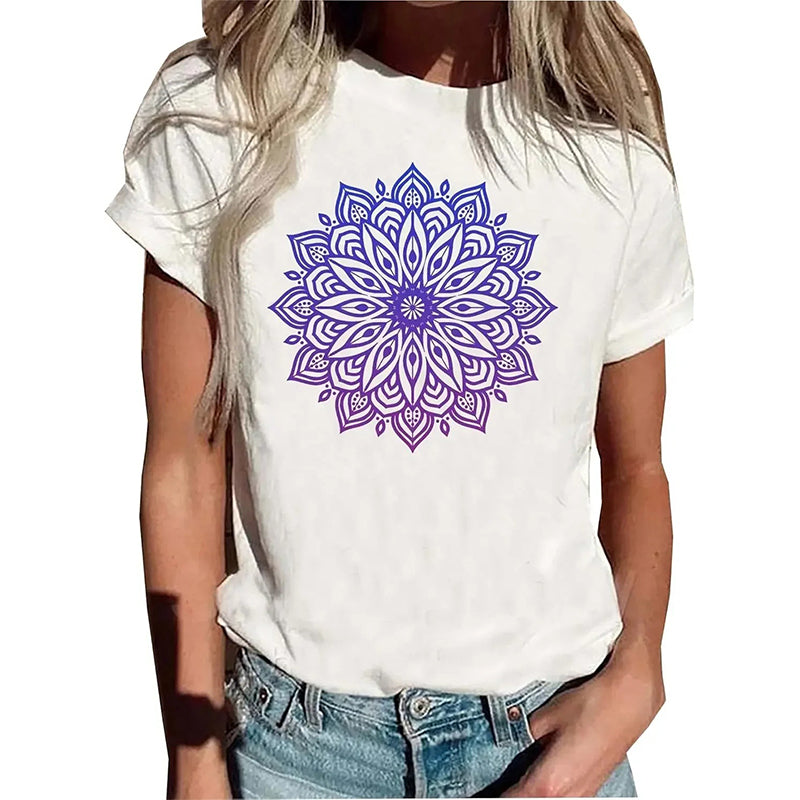 Bedrucktes Kurzarm-T-Shirt mit Rundhalsausschnitt für Damen