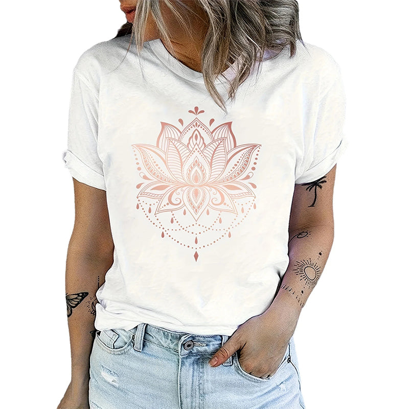 Bedrucktes Kurzarm-T-Shirt mit Rundhalsausschnitt für Damen