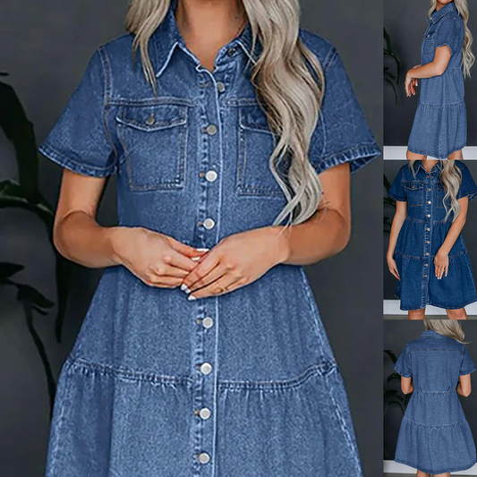 ❤️Lässiges, knielanges Jeanshemdkleid für Damen