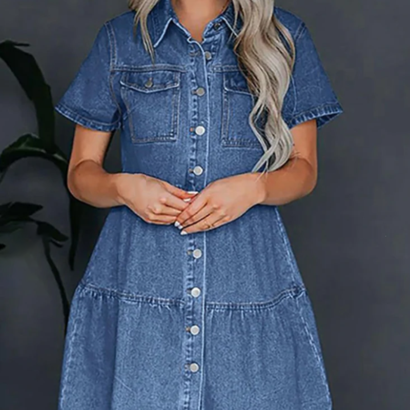 ❤️Lässiges, knielanges Jeanshemdkleid für Damen