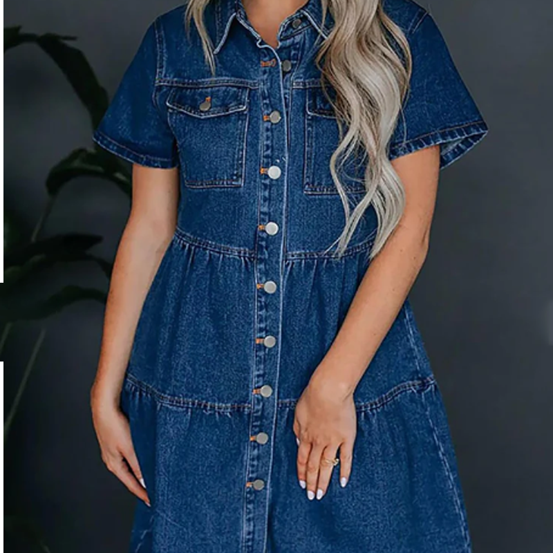 ❤️Lässiges, knielanges Jeanshemdkleid für Damen