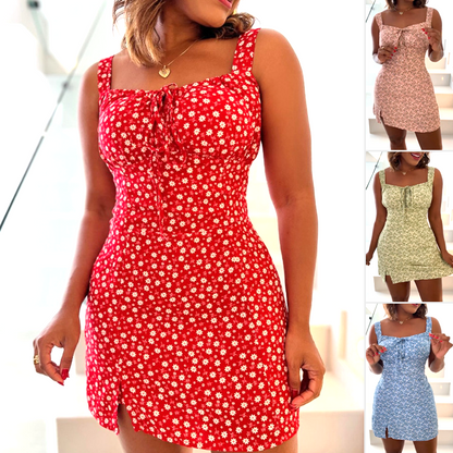 Minikleid mit Blumenmuster und breiten Trägern