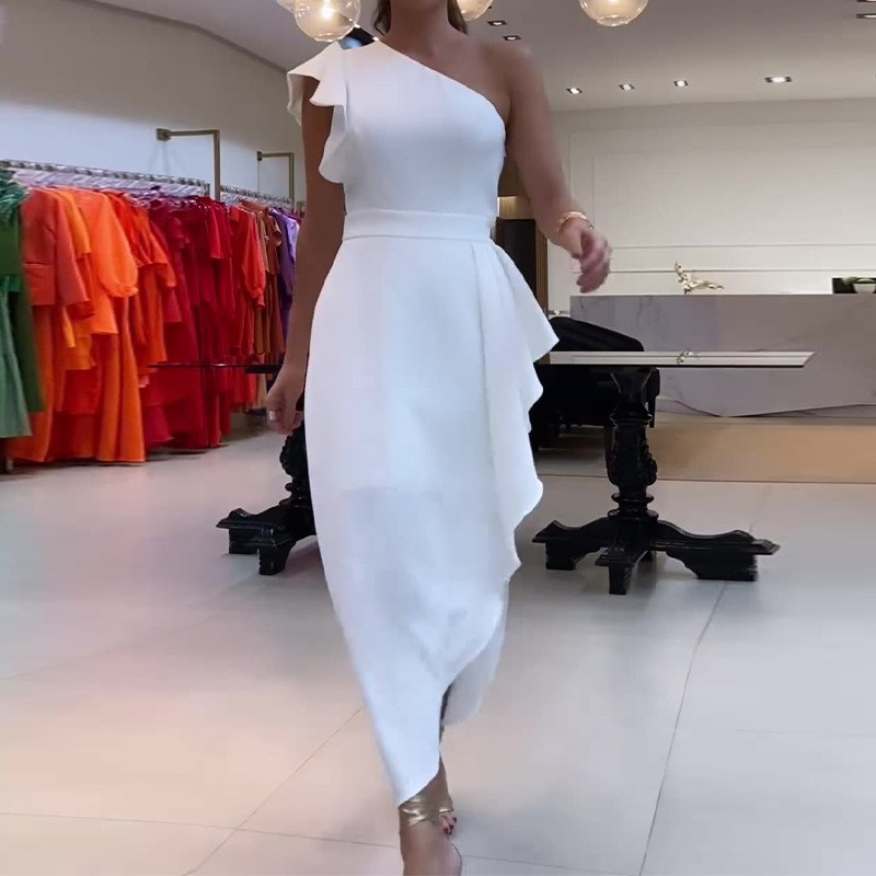 ⏰Begrenzte Zeit zum halben Preis -50% RABATT 🔥Asymmetrisches One-Shoulder-Rüschenkleid mit unregelmäßigem Saum und taillierter Taille