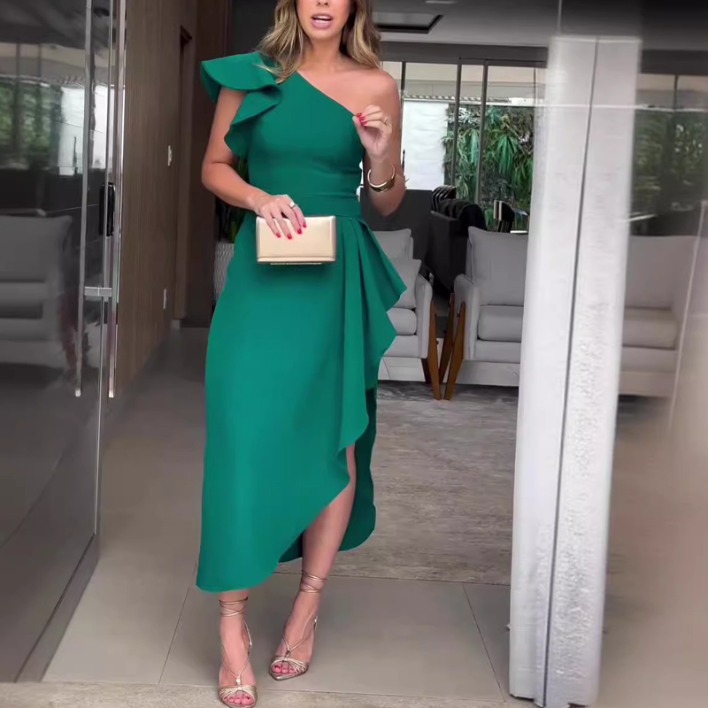 ⏰Begrenzte Zeit zum halben Preis -50% RABATT 🔥Asymmetrisches One-Shoulder-Rüschenkleid mit unregelmäßigem Saum und taillierter Taille