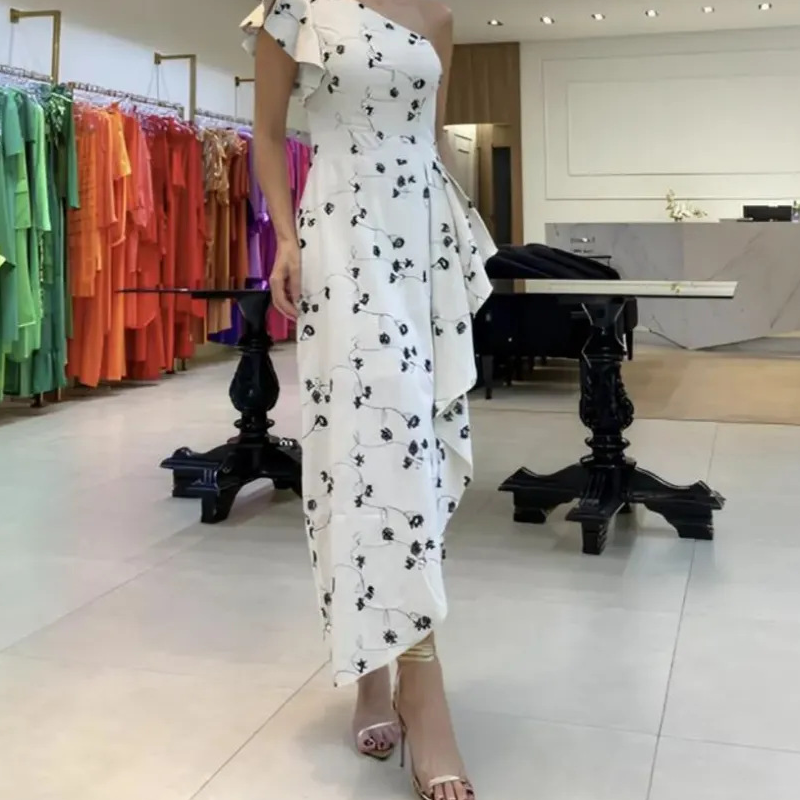 ⏰Begrenzte Zeit zum halben Preis -50% RABATT 🔥Asymmetrisches One-Shoulder-Rüschenkleid mit unregelmäßigem Saum und taillierter Taille