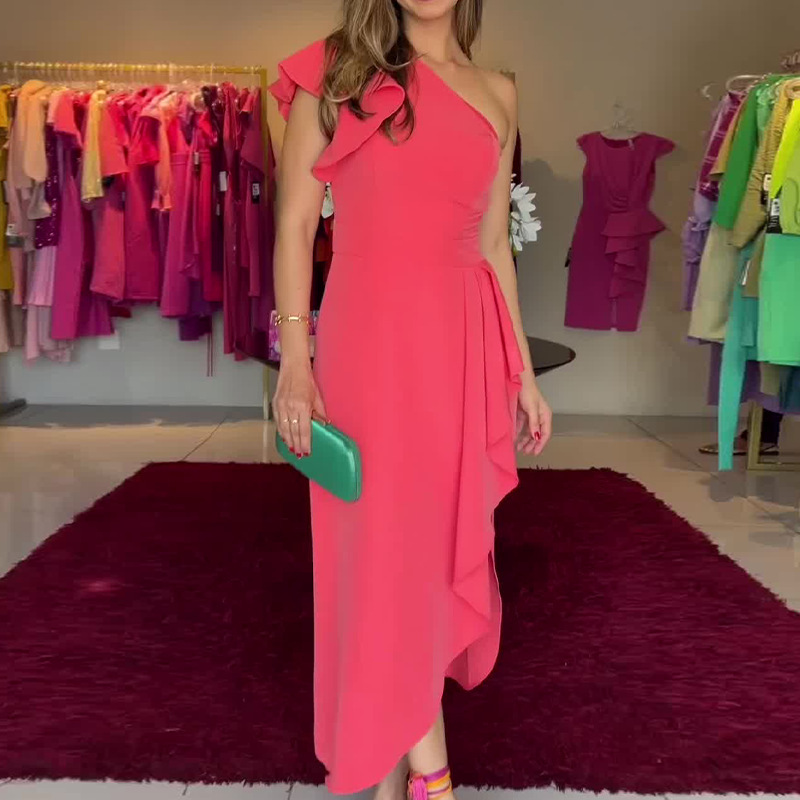 ⏰Begrenzte Zeit zum halben Preis -50% RABATT 🔥Asymmetrisches One-Shoulder-Rüschenkleid mit unregelmäßigem Saum und taillierter Taille
